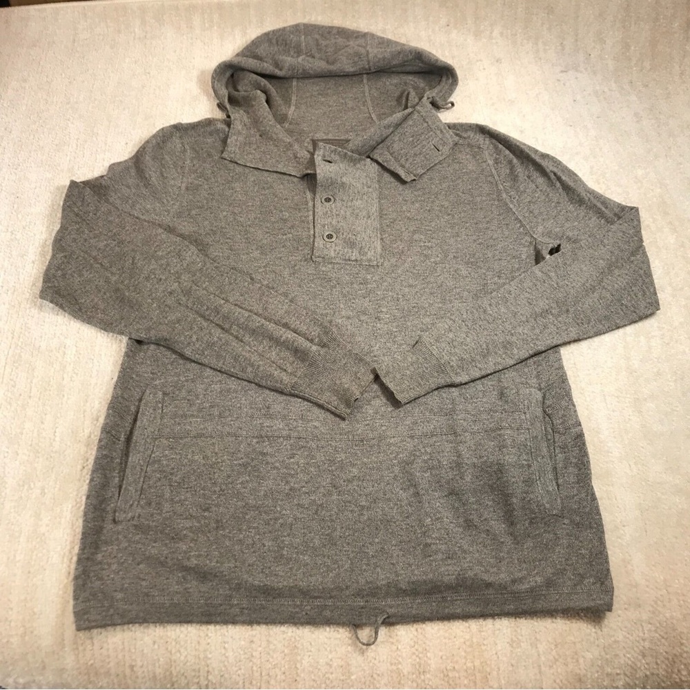 AllSaints Sweater Mens Large Pullover Button Front Alpha Hoody Gray Pocket